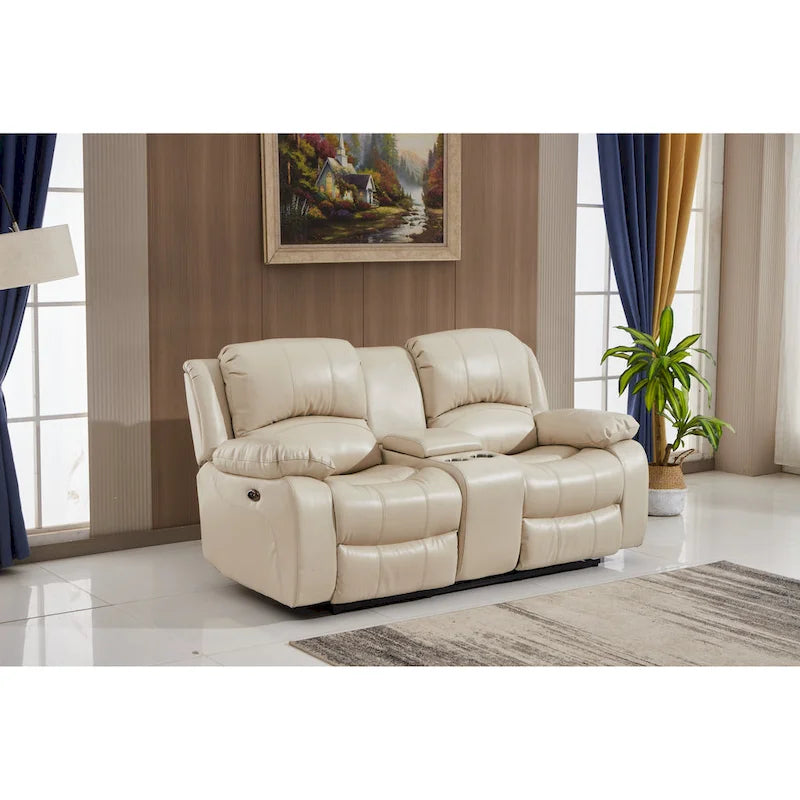 Divanetto 2 posti reclinabile elettrico in similpelle con console