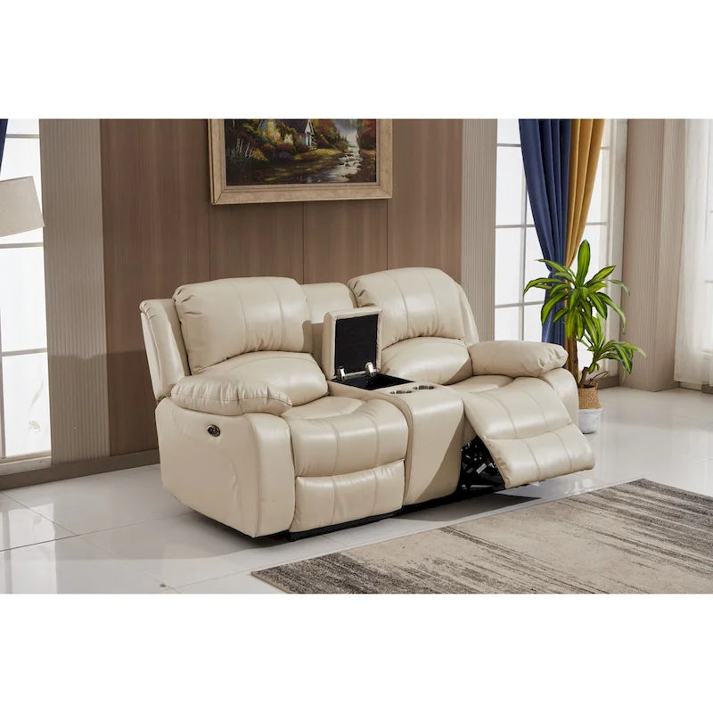 Divanetto 2 posti reclinabile elettrico in similpelle con console