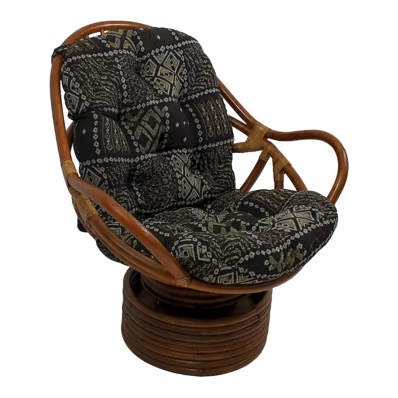 Dondolo girevole in rattan con cuscino arazzo