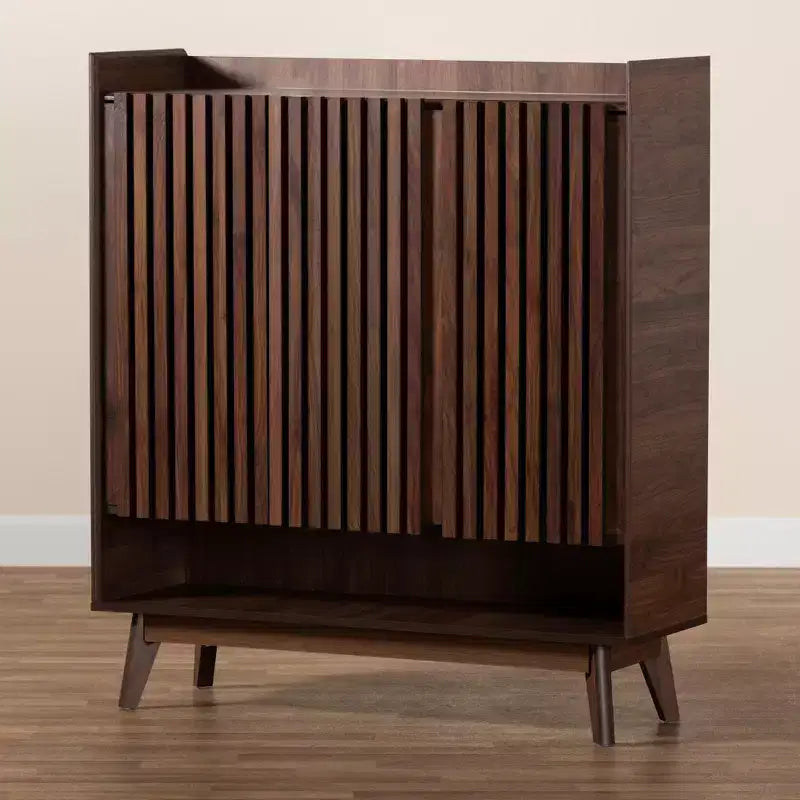 Baxton Studio Delaire Mobile portascarpe in legno finitura noce stile Mid-Century Modern