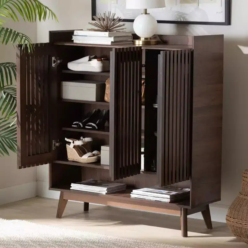 Baxton Studio Delaire Mobile portascarpe in legno finitura noce stile Mid-Century Modern