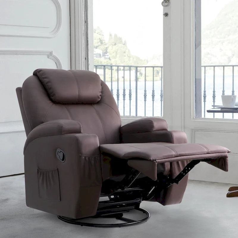 Massage Recliner Chair with Swivel, Heating & Faux Leather