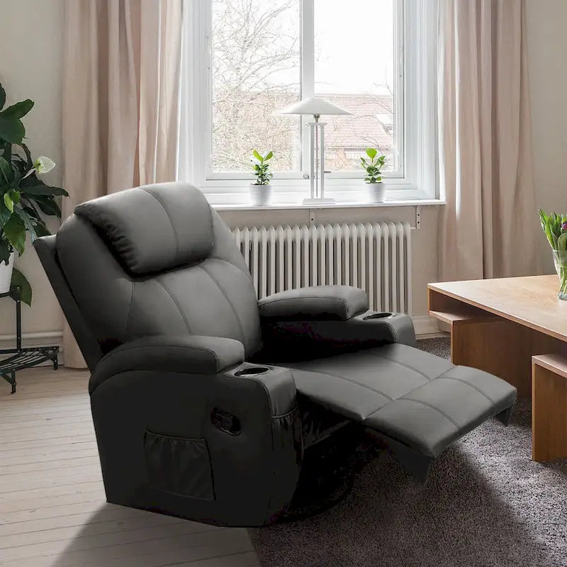 Massage Recliner Chair with Swivel, Heating & Faux Leather