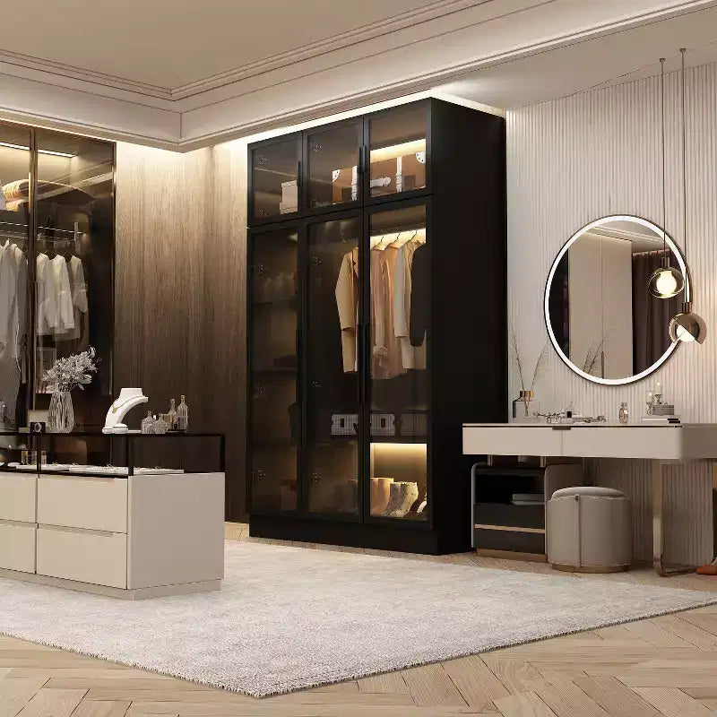 Vetrinetta Armadio Illuminata a LED con Ante in Vetro Nera
