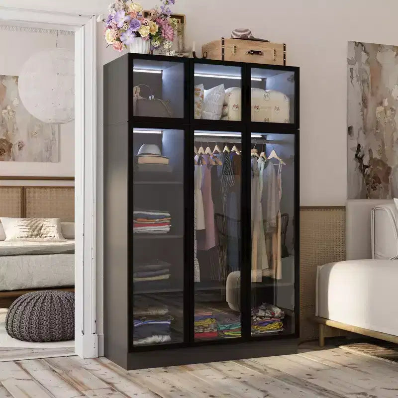 Vetrinetta Armadio Illuminata a LED con Ante in Vetro Nera