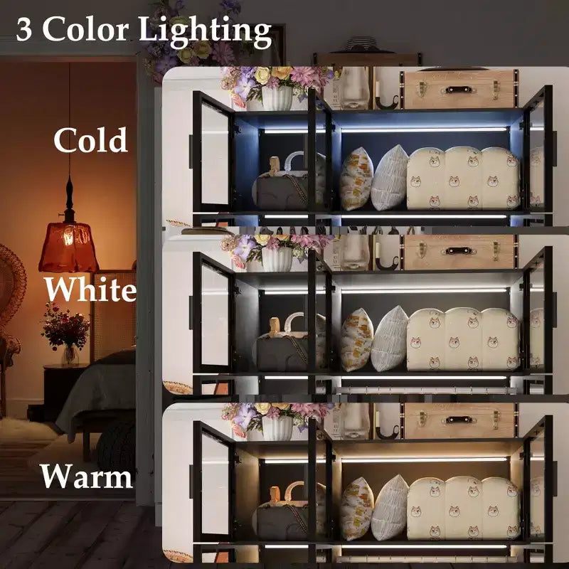 Vetrinetta Armadio Illuminata a LED con Ante in Vetro Nera