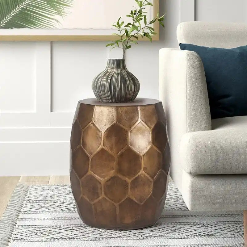Table d'appoint, table basse ou tabouret d'extérieur rond en cuivre pour patio en béton