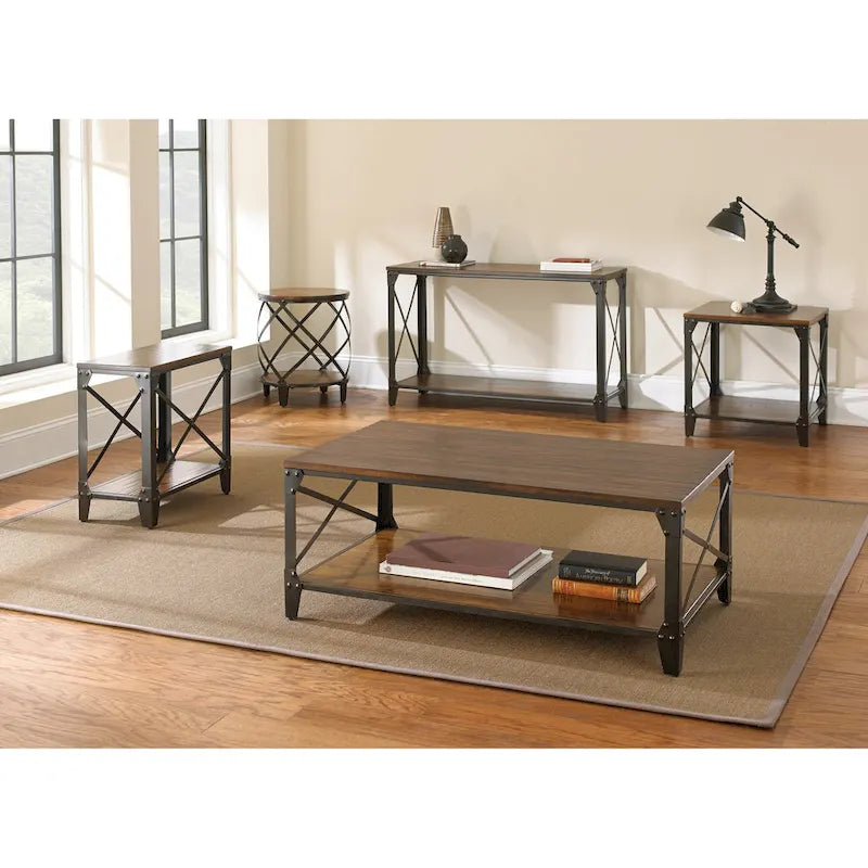 Solid Wood and Iron Rustic Square Side Table