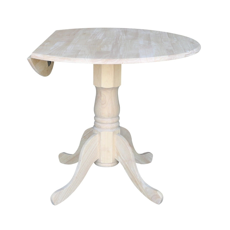Tavolo da pranzo rotondo in legno massello non rifinito con alette laterali, 91 cm