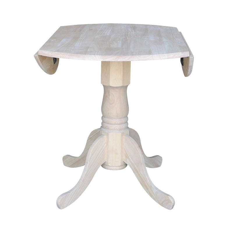 Tavolo da pranzo rotondo in legno massello non rifinito con alette laterali, 91 cm