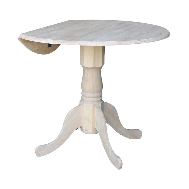 Tavolo da pranzo rotondo in legno massello non rifinito con alette laterali, 91 cm
