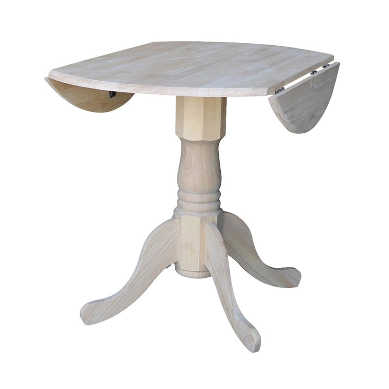 Tavolo da pranzo rotondo in legno massello non rifinito con alette laterali, 91 cm