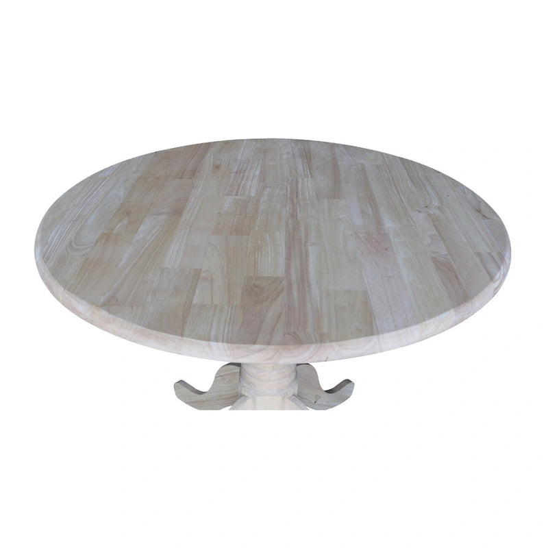 Tavolo da pranzo rotondo in legno massello non rifinito con alette laterali, 91 cm