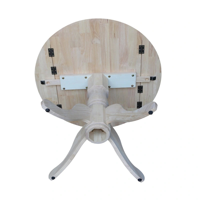 Tavolo da pranzo rotondo in legno massello non rifinito con alette laterali, 91 cm