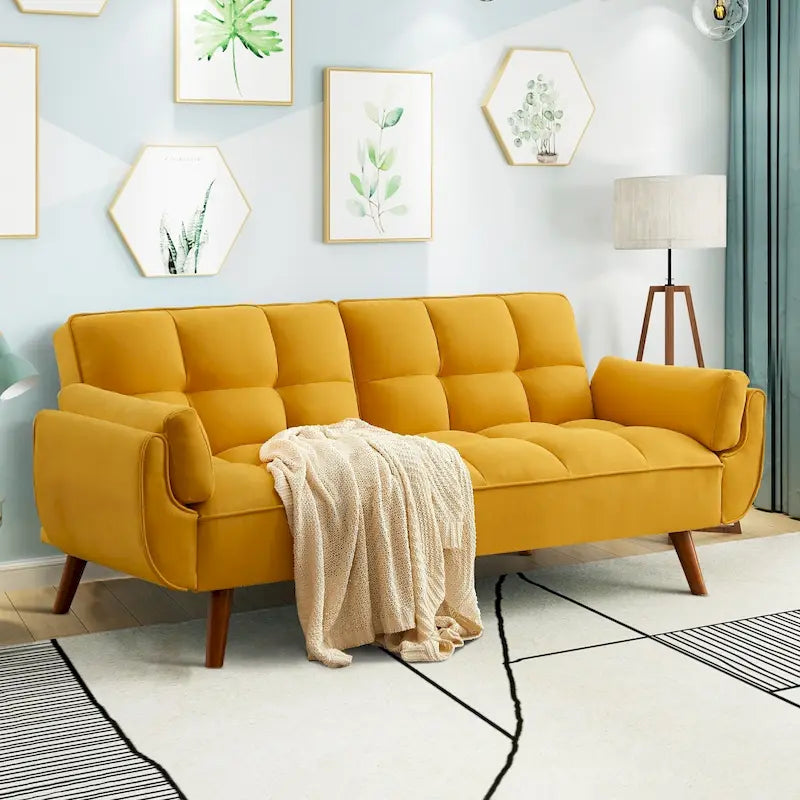 75.39 Futon Sofa Bed, Convertible Folding Futon Couch Recliner Lounge For Living Room With 2 Pillow/Armrest