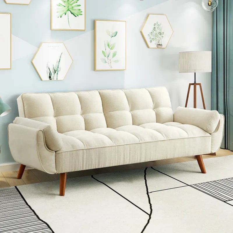 75.39 Futon Sofa Bed, Convertible Folding Futon Couch Recliner Lounge For Living Room With 2 Pillow/Armrest