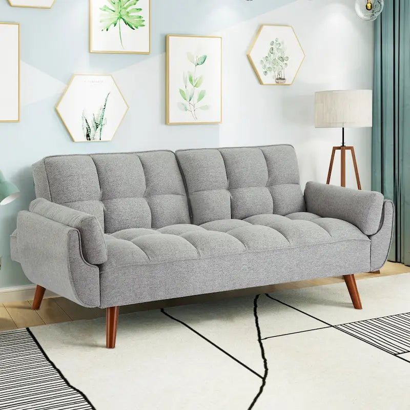 75.39 Futon Sofa Bed, Convertible Folding Futon Couch Recliner Lounge For Living Room With 2 Pillow/Armrest
