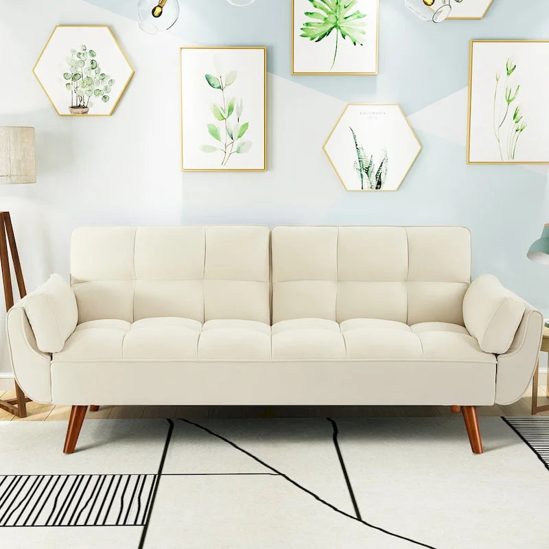 75.39 Divano Letto Futon, Divano Futon Pieghevole Convertibile Reclinabile Per Soggiorno Con 2 Cuscini/Braccioli
