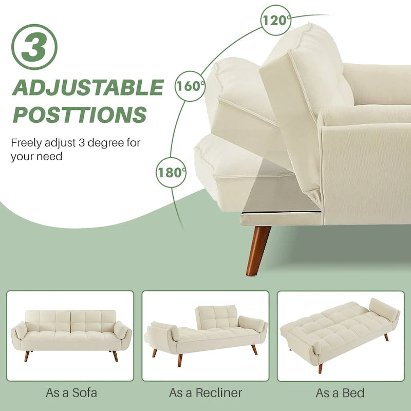 75.39 Divano Letto Futon, Divano Futon Pieghevole Convertibile Reclinabile Per Soggiorno Con 2 Cuscini/Braccioli