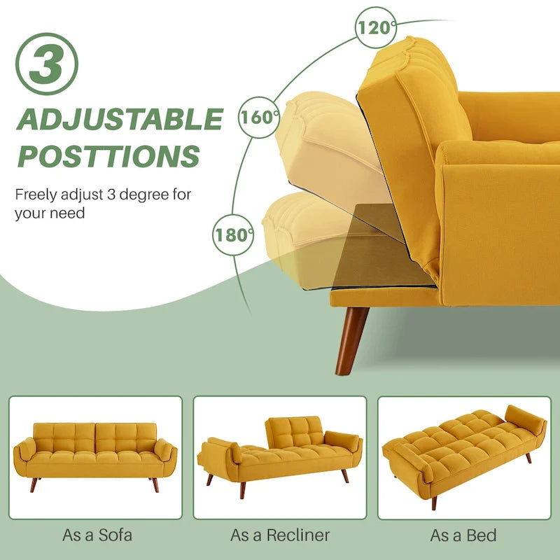 75.39 Divano Letto Futon, Divano Futon Pieghevole Convertibile Reclinabile Per Soggiorno Con 2 Cuscini/Braccioli