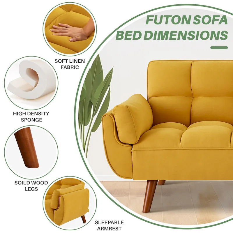 75.39 Divano Letto Futon, Divano Futon Pieghevole Convertibile Reclinabile Per Soggiorno Con 2 Cuscini/Braccioli