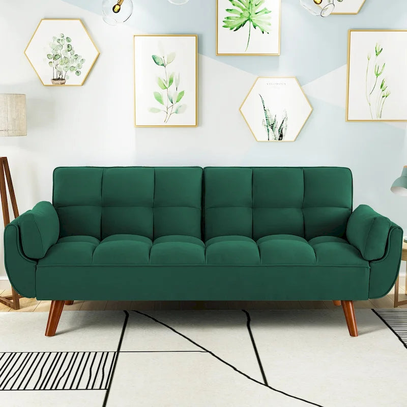 75.39 Divano Letto Futon, Divano Futon Pieghevole Convertibile Reclinabile Per Soggiorno Con 2 Cuscini/Braccioli