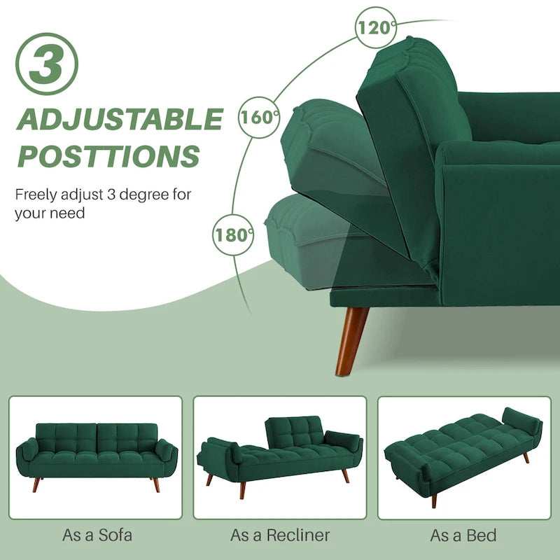 75.39 Divano Letto Futon, Divano Futon Pieghevole Convertibile Reclinabile Per Soggiorno Con 2 Cuscini/Braccioli