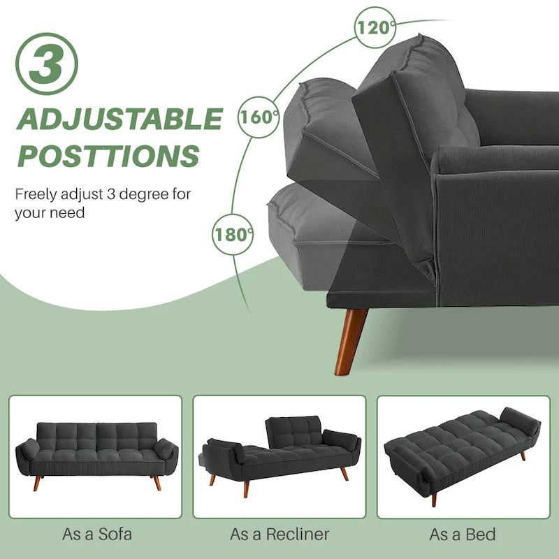 75.39 Divano Letto Futon, Divano Futon Pieghevole Convertibile Reclinabile Per Soggiorno Con 2 Cuscini/Braccioli