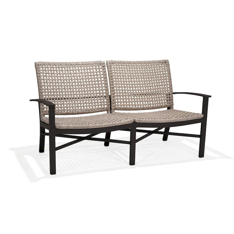 Textured Pewter Wicker Outdoor Loveseat with Beechwood Weave