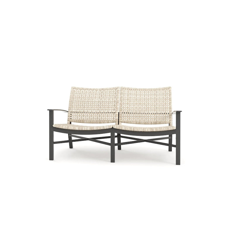 Textured Pewter Wicker Outdoor Loveseat with Beechwood Weave