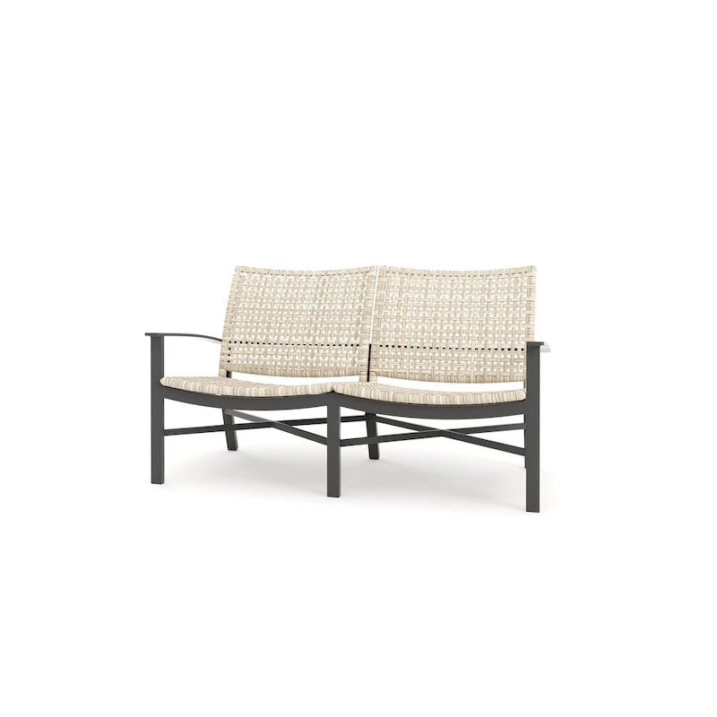 Textured Pewter Wicker Outdoor Loveseat with Beechwood Weave