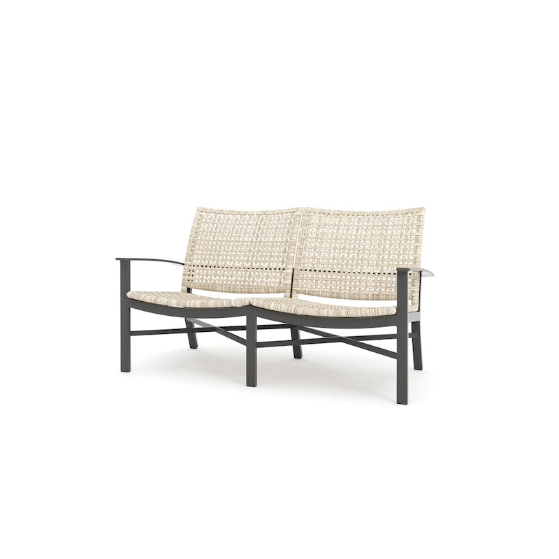 Textured Pewter Wicker Outdoor Loveseat with Beechwood Weave