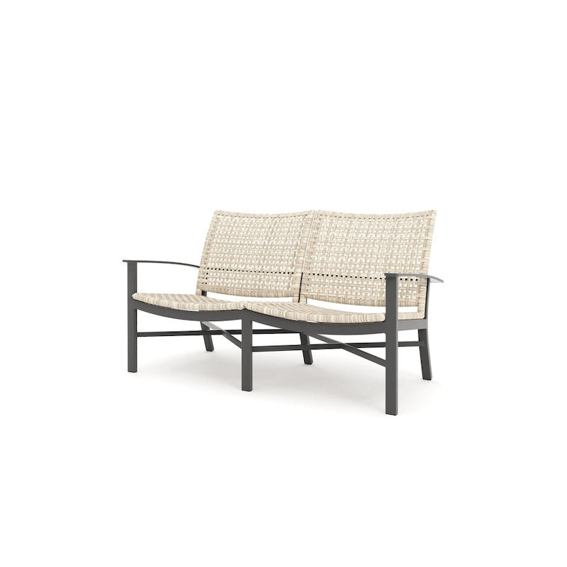 Textured Pewter Wicker Outdoor Loveseat with Beechwood Weave