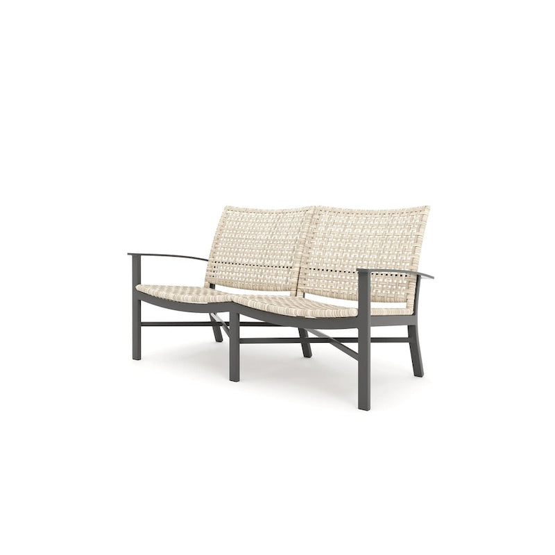 Textured Pewter Wicker Outdoor Loveseat with Beechwood Weave