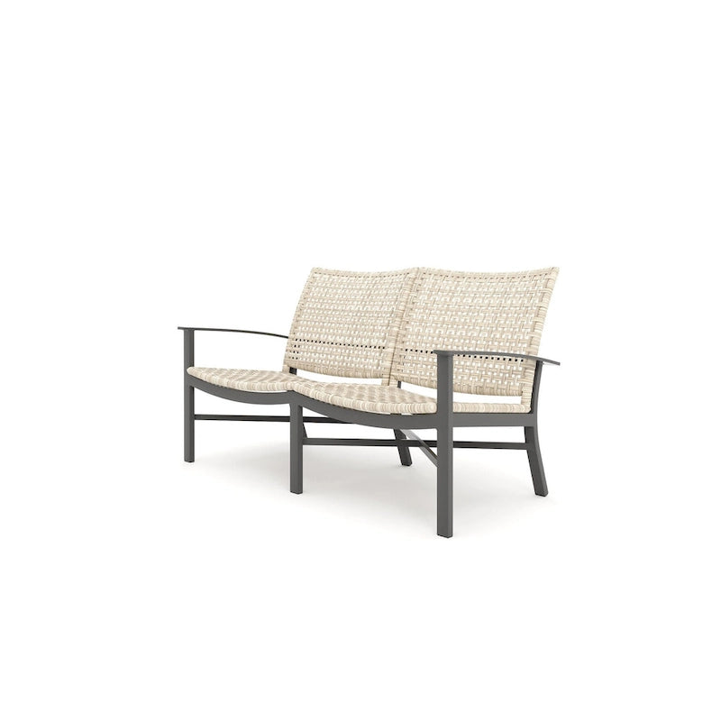 Textured Pewter Wicker Outdoor Loveseat with Beechwood Weave