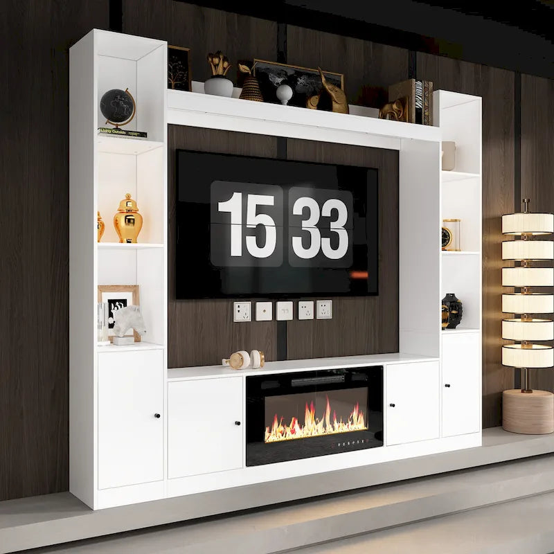 TV Stand with Optional Electric Fireplace Insert, Stylish Living Room Entertainment Center