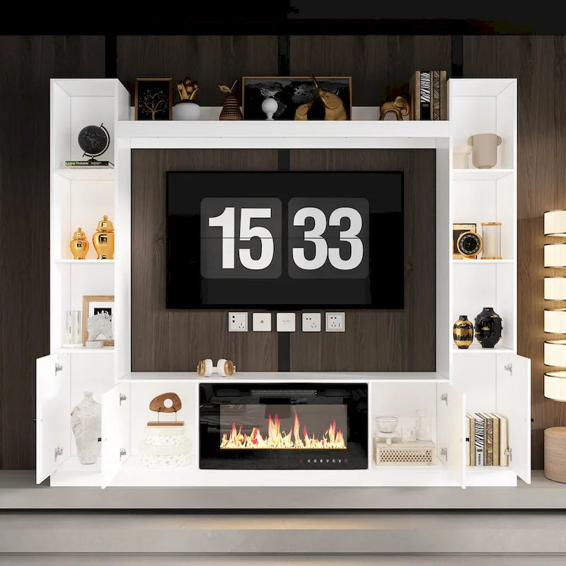 TV Stand with Optional Electric Fireplace Insert, Stylish Living Room Entertainment Center