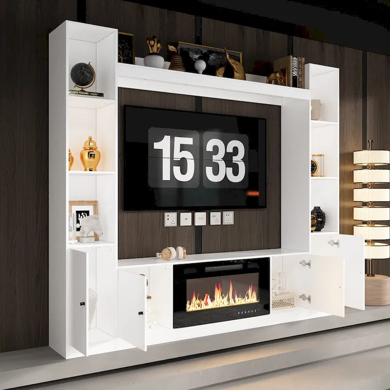 TV Stand with Optional Electric Fireplace Insert, Stylish Living Room Entertainment Center