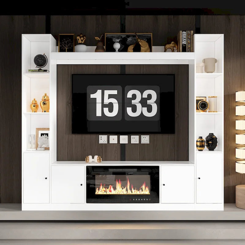 TV Stand with Optional Electric Fireplace Insert, Stylish Living Room Entertainment Center