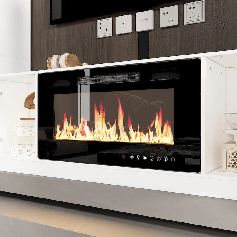 Mobile TV con inserto camino elettrico opzionale, elegante centro d'intrattenimento per soggiorno