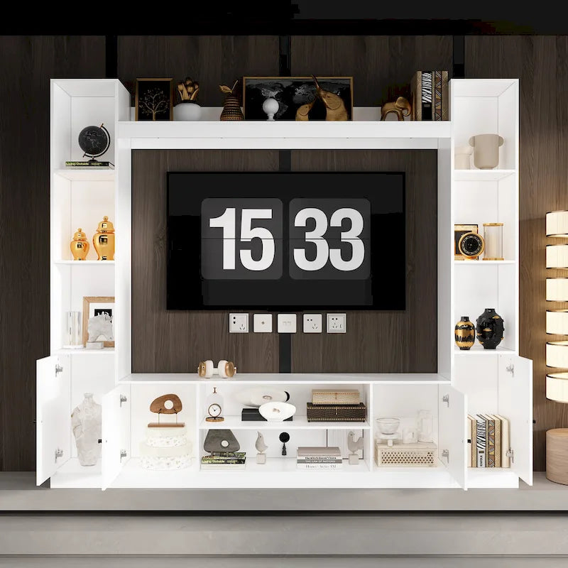 Mobile TV con inserto camino elettrico opzionale, elegante centro d'intrattenimento per soggiorno