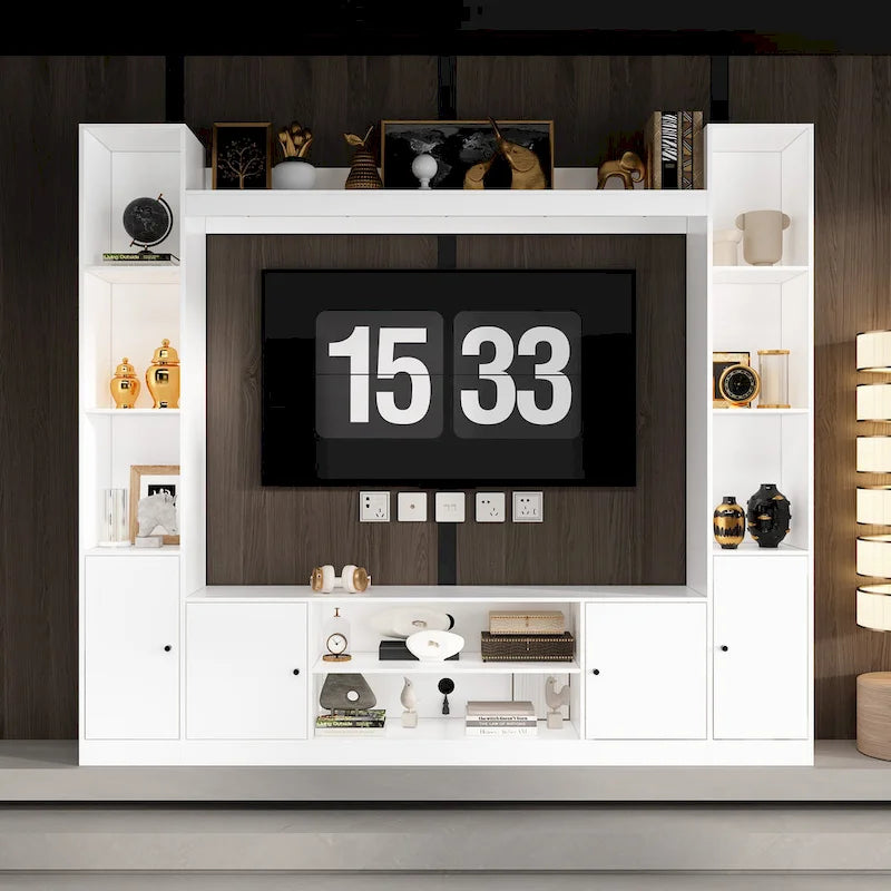 Mobile TV con inserto camino elettrico opzionale, elegante centro d'intrattenimento per soggiorno