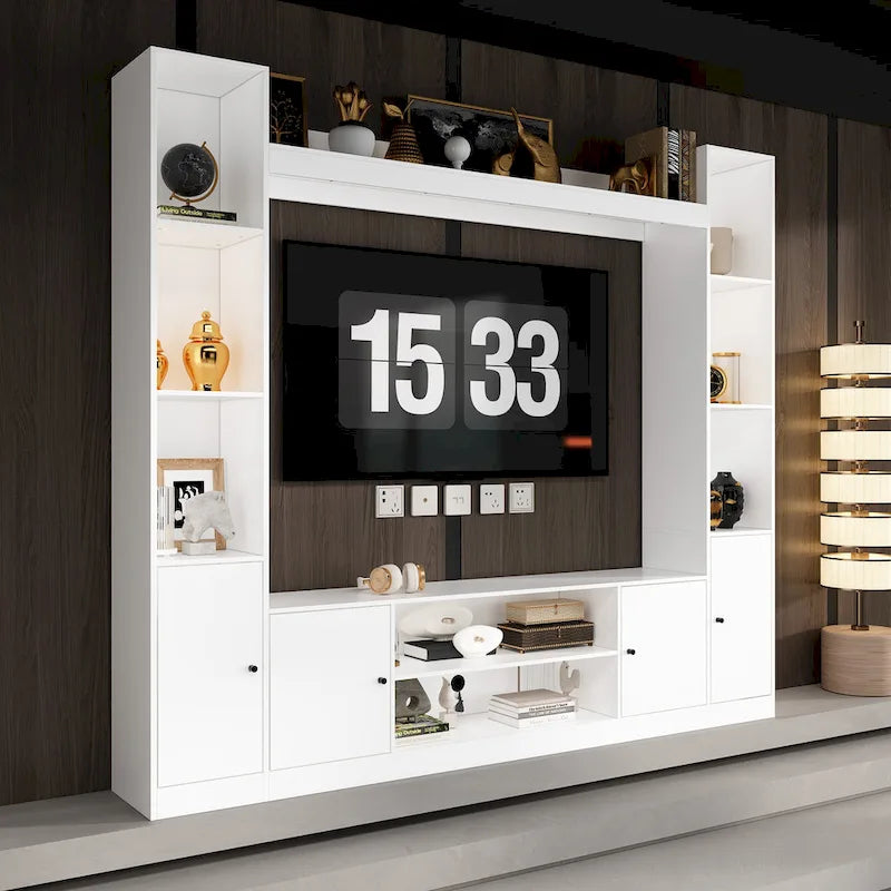 Mobile TV con inserto camino elettrico opzionale, elegante centro d'intrattenimento per soggiorno