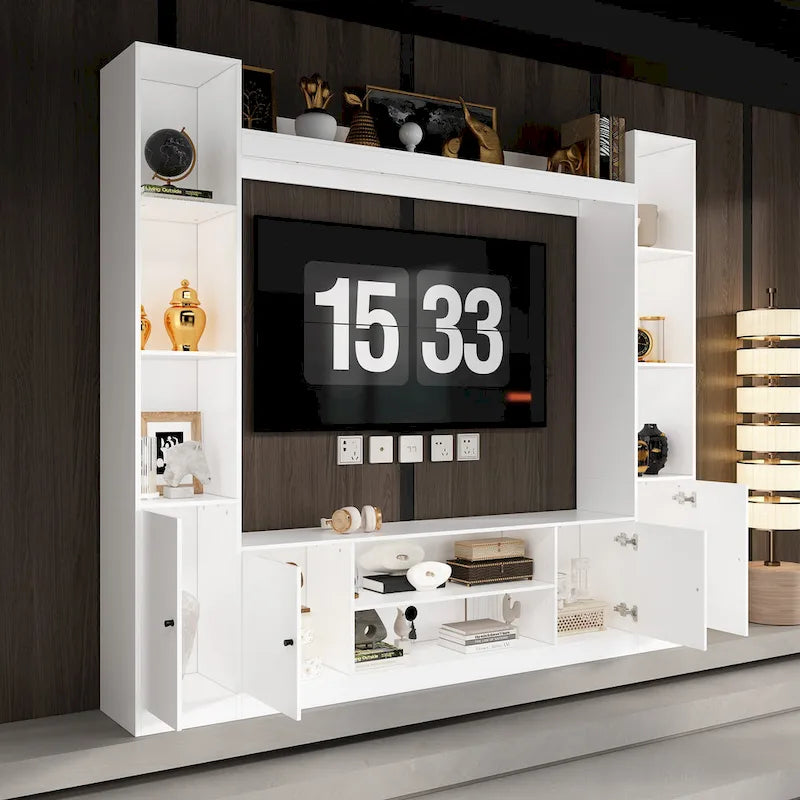 Mobile TV con inserto camino elettrico opzionale, elegante centro d'intrattenimento per soggiorno