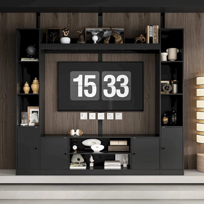 Mobile TV con inserto camino elettrico opzionale, elegante centro d'intrattenimento per soggiorno