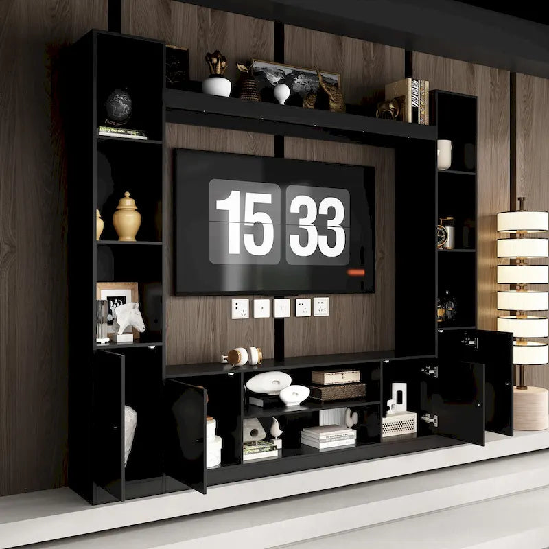 Mobile TV con inserto camino elettrico opzionale, elegante centro d'intrattenimento per soggiorno