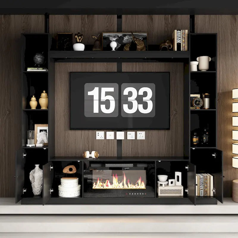 Mobile TV con inserto camino elettrico opzionale, elegante centro d'intrattenimento per soggiorno