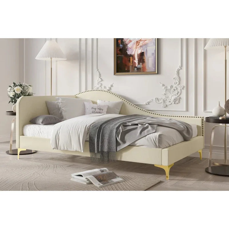 Divano letto singolo imbottito con borchie decorative