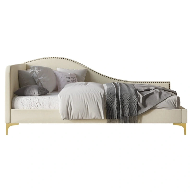 Divano letto singolo imbottito con borchie decorative