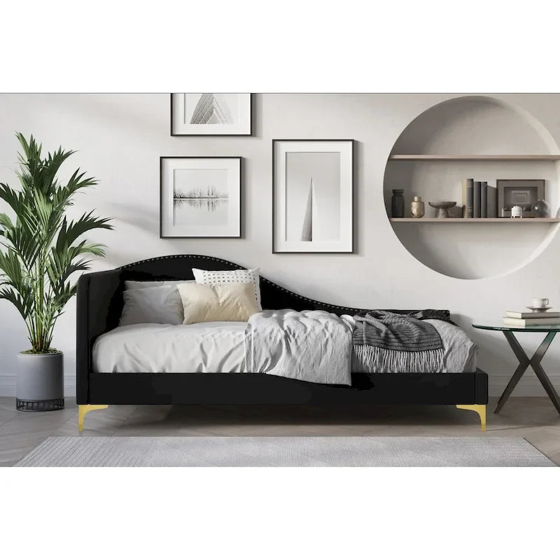 Divano letto singolo imbottito con borchie decorative